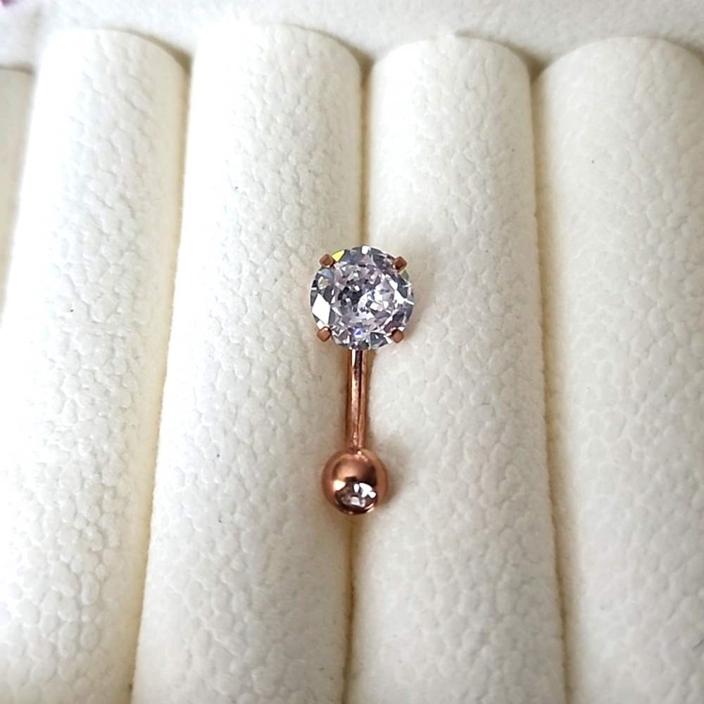 CRYSTAL / 14 G SURGICAL Steel Sparkle Dangle Belly button ring. ROSE Gold